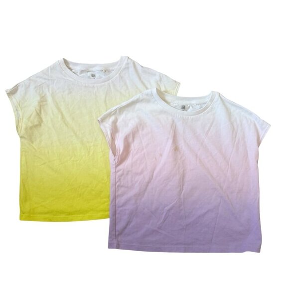 Uniqlo Girls Ombre Gradient T Shirt Lot Yellow Purple Size 9/10 - Picture 1 of 6